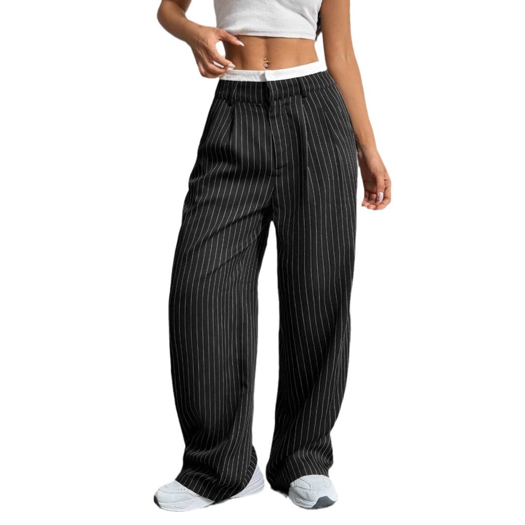 Damen Elegante Weite Hose mit Nadelstreifen und hohem Bund WW