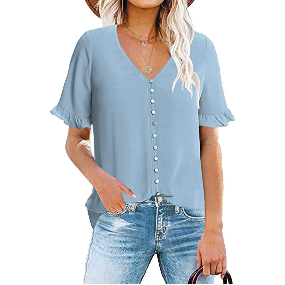 Ladies' Blouse with Ruffle Details and Button Placket WW