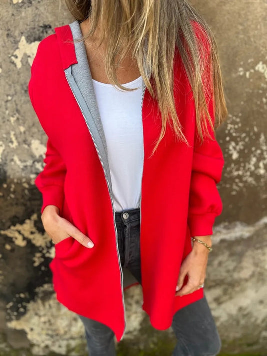 WW | Kapuzenjacke Baumwollmischung Lässig Schnitt Reißverschluss Lässiger Stil