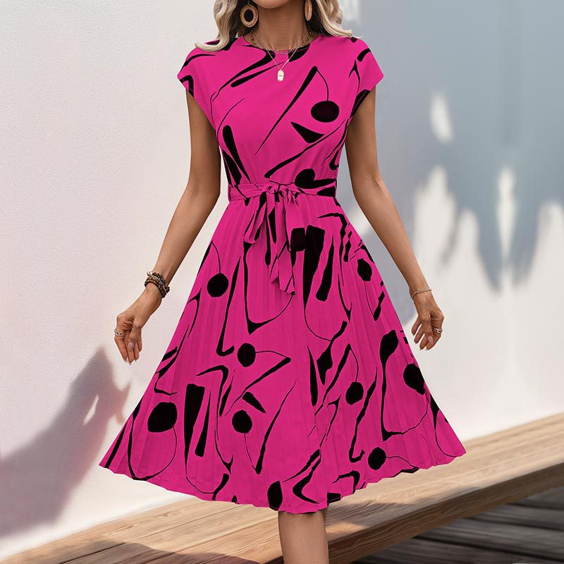 Damen Midikleid mit angesagtem geometrischem Mustermix und taillierbarem Gürtel WW
