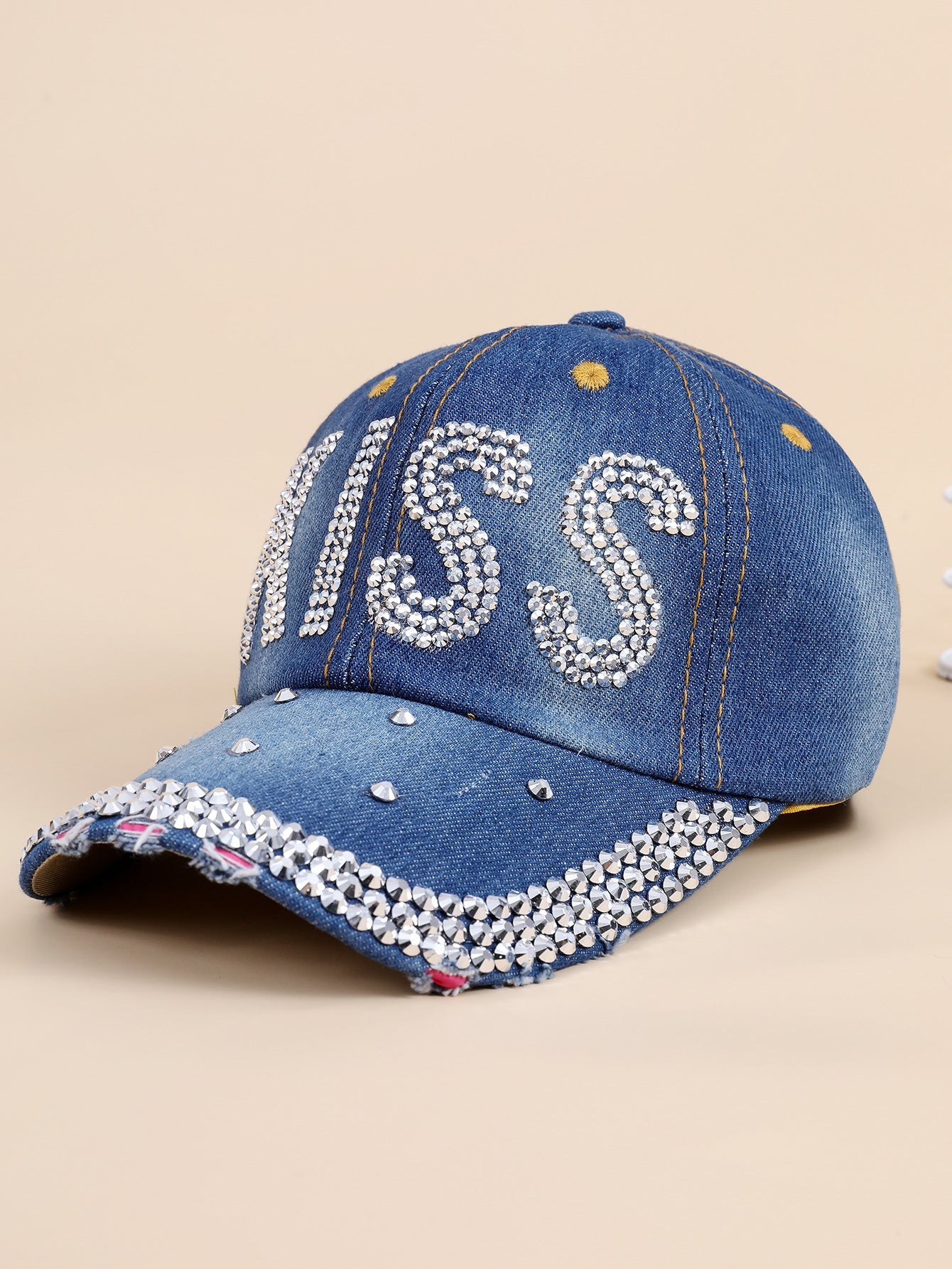 Damen funkelnde Baseballkappe aus hochwertigem Denim mit Strassverzierungen WW