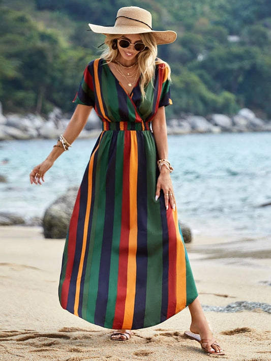 WW | Striped Elastic Waist Beach Dress