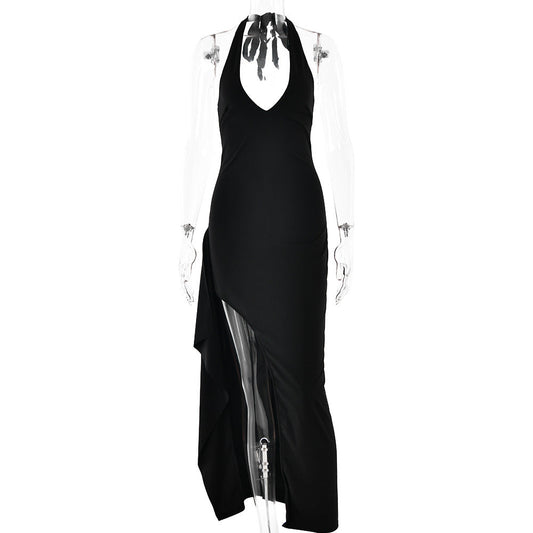 Damen Elegantes Maxikleid mit tiefem V-Ausschnitt und asymmetrischer Drapierung W&W