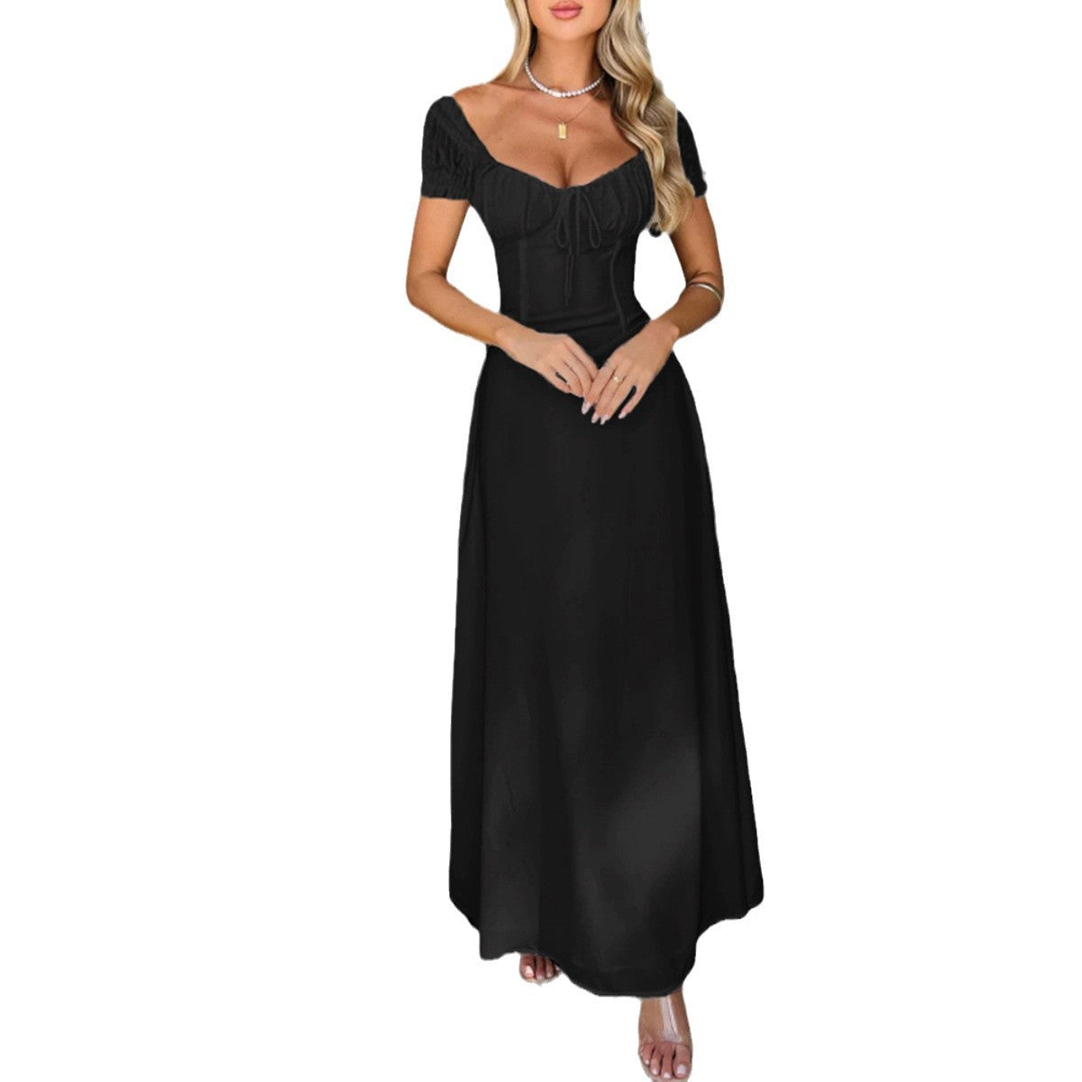 Damen Maxikleid mit schulterfreiem Design und Rüschendetails WW