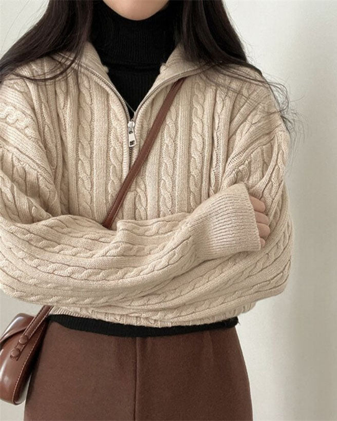 WW Vintage Turtleneck Zipper Twist Knit Sweater