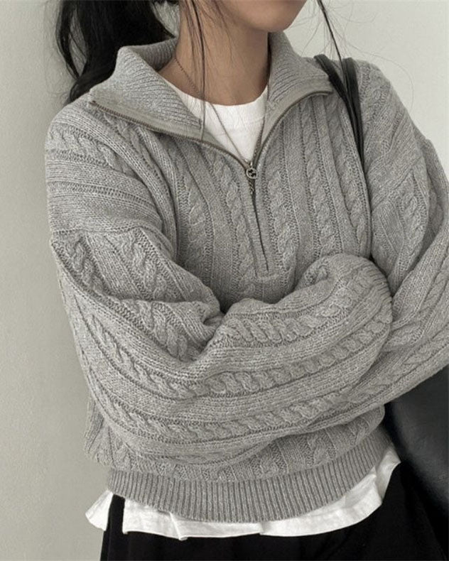 WW Vintage Turtleneck Zipper Twist Knit Sweater
