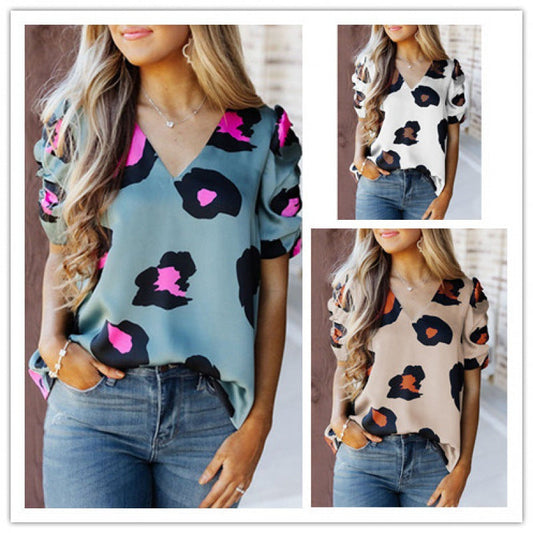 Damen Bluse mit modischem Blumendruck und eleganten Puffärmeln WW