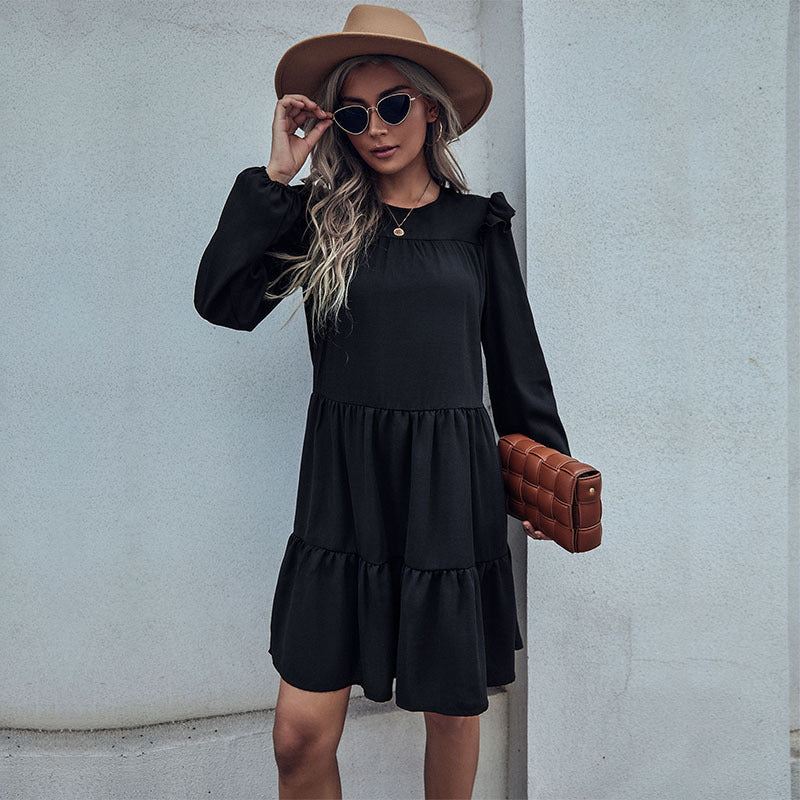 Damen Midi-Kleid mit Rüschendetails und voluminösem Rock WW