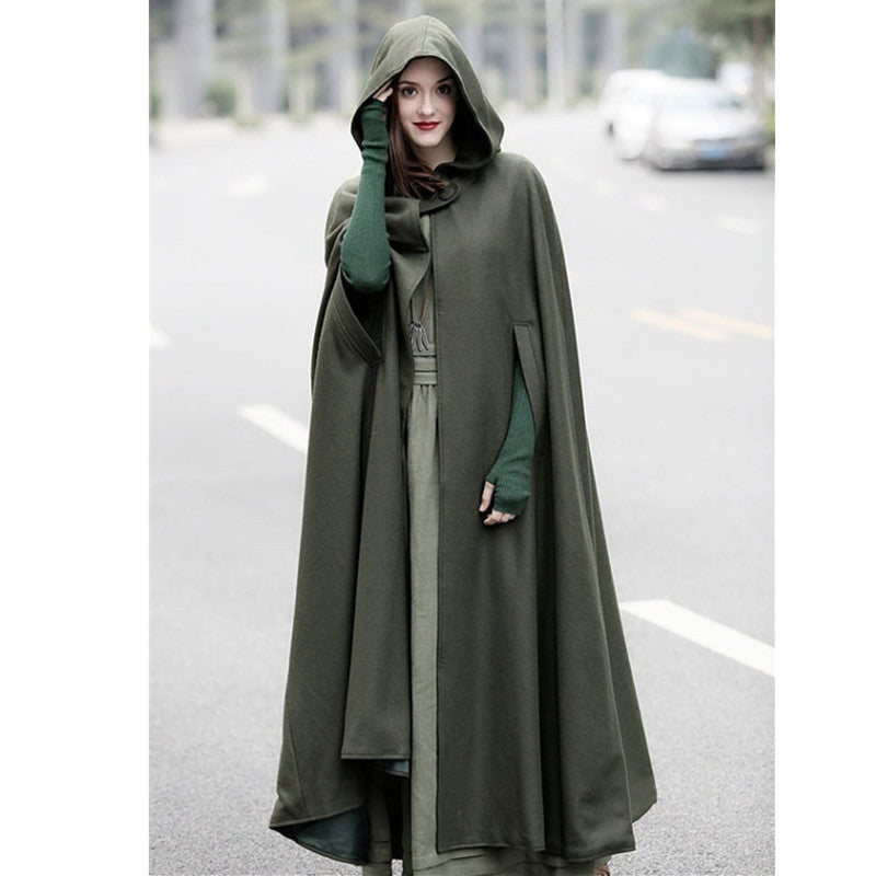 Damen modern geschnittener Umhang mit Kapuze WW