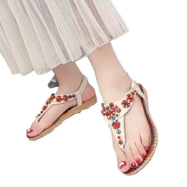 Damen Sandalen mit bunten Zierperlen und rutschfester Sohle W&W