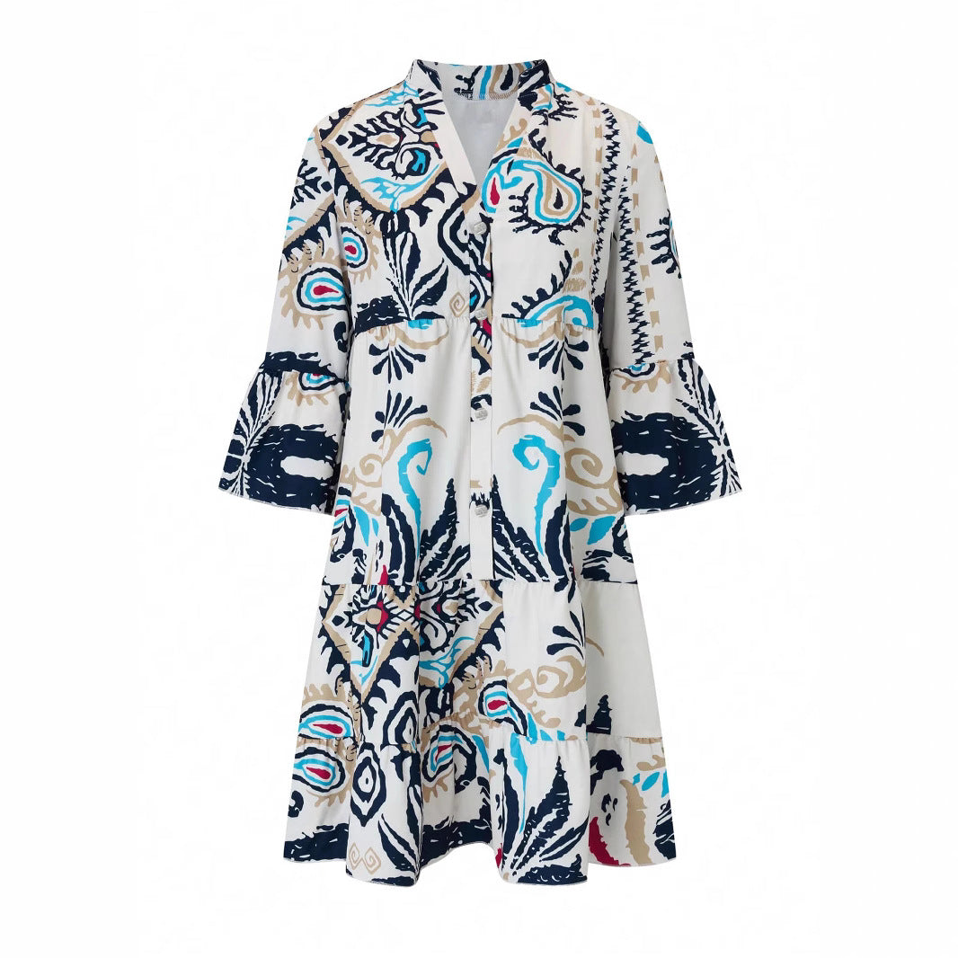 Damen Freizeitkleid mit modischem floralem Design und langen Ärmeln WW
