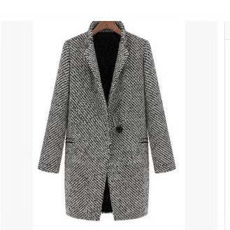 WW | Houndstooth Coat Wool Blend Classic Cut Midi Length Button Closure