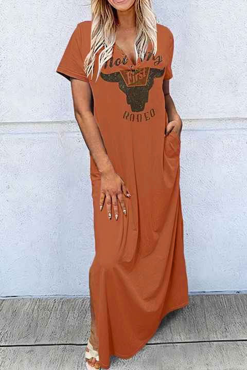 Women's Casual Maxi Dress with Round Neck and Practical Pockets WW