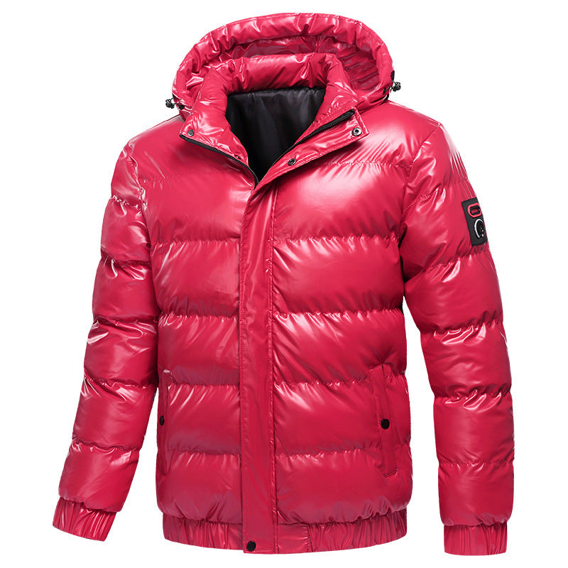 Men's shiny winter jacket with insulated hood and modern quilting details WW