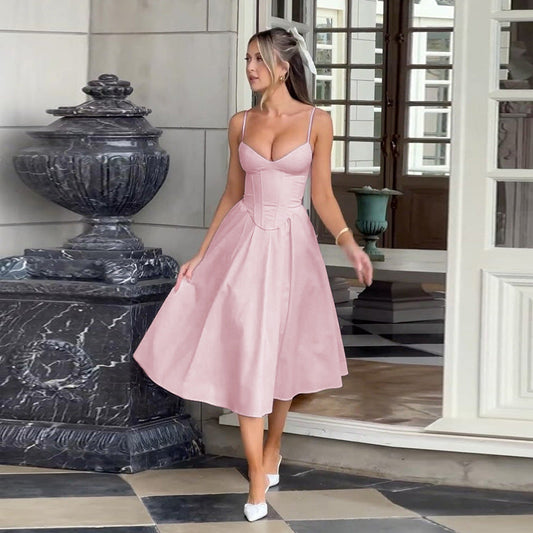 Damen Midi Kleid mit figurbetonter Corsage und schwingendem Rock W&W