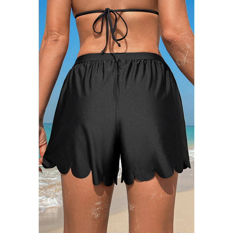 Women's swim shorts with decorative wavy hem and adjustable waistband WW