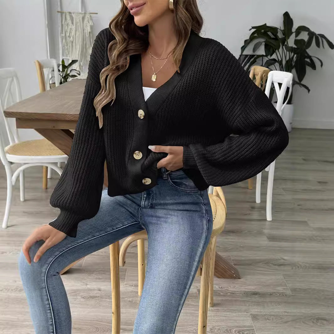 Damen lässige Strickjacke mit eleganter Knopfleiste und weitem Schnitt WW