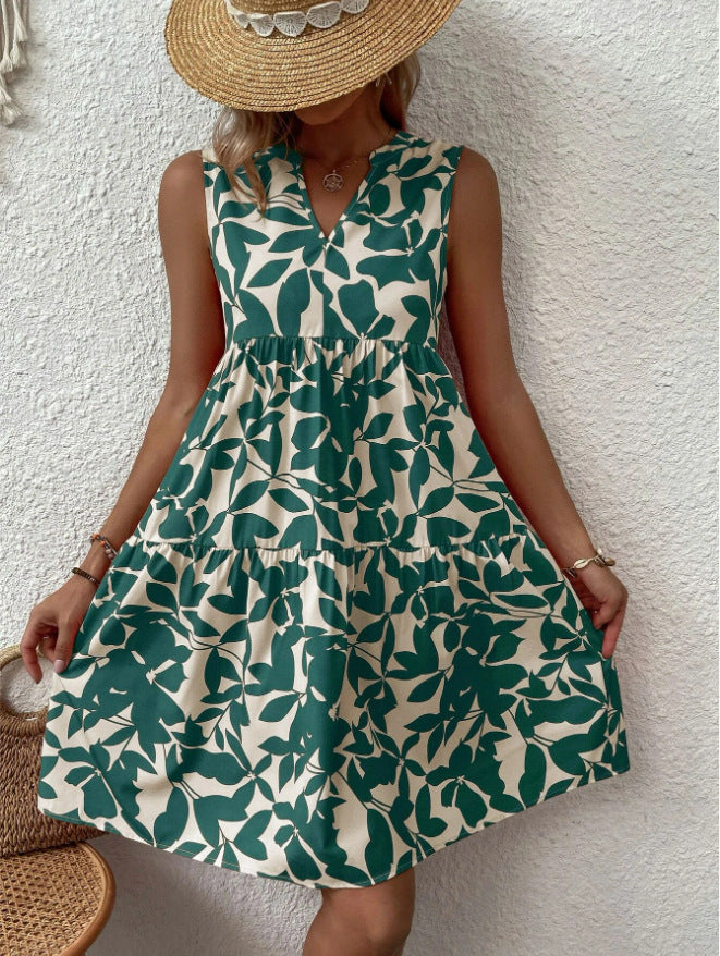 Damen luftiges ärmelloses Sommerkleid mit floralen Mustern und weitem Schnitt WW