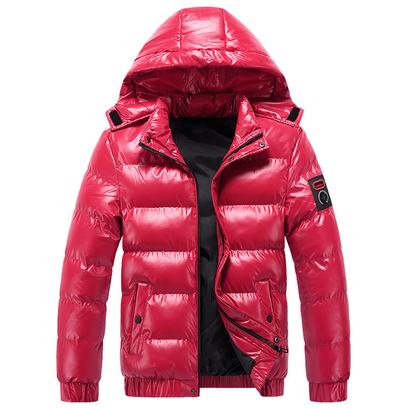 Men's shiny winter jacket with insulated hood and modern quilting details WW