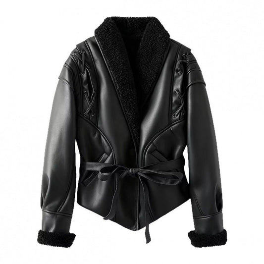 WW | Damen Fake Lederjacke mit Teddy Futter