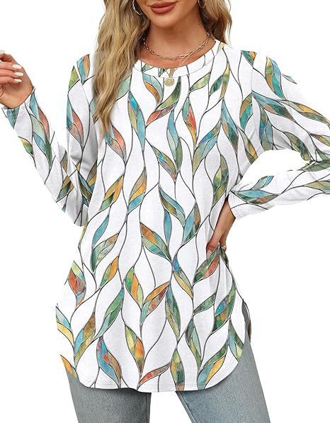 Damen Longsleeve Oberteil mit Pflanzenmuster und asymmetrischem Saum WW