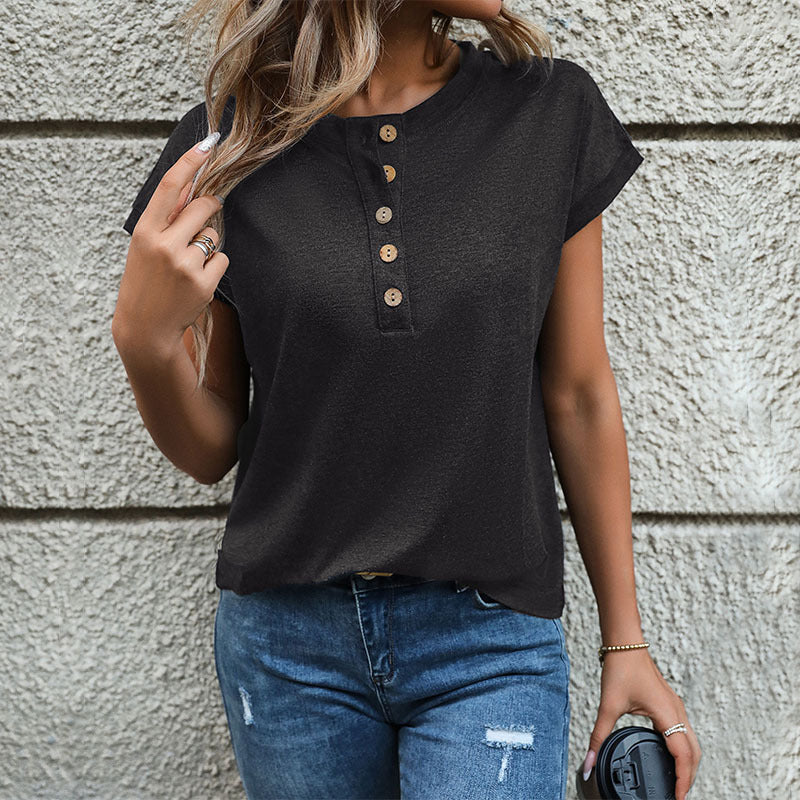 Women's Short Sleeve T-Shirt with Button Placket WW