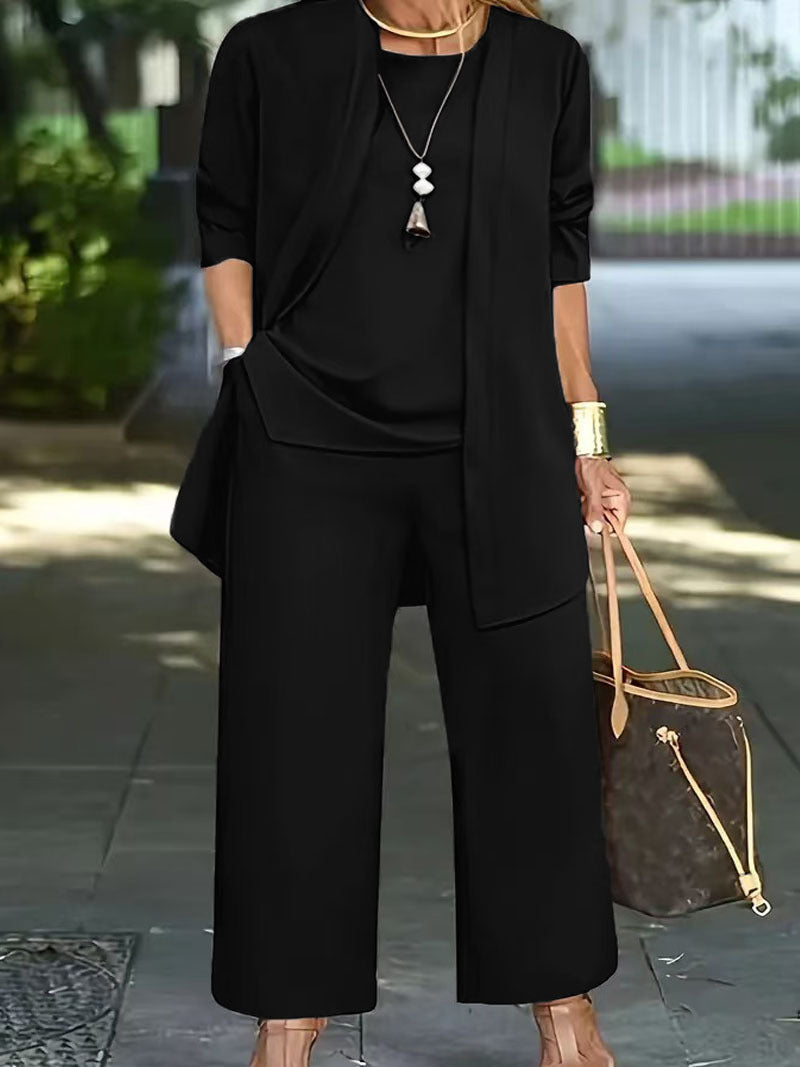 WW | Langarm-Cardigan-Weste Drei-Teile-Set