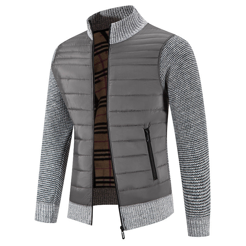Men's Quilted Jacket with Modern Knitted Sleeves and High Collar WW