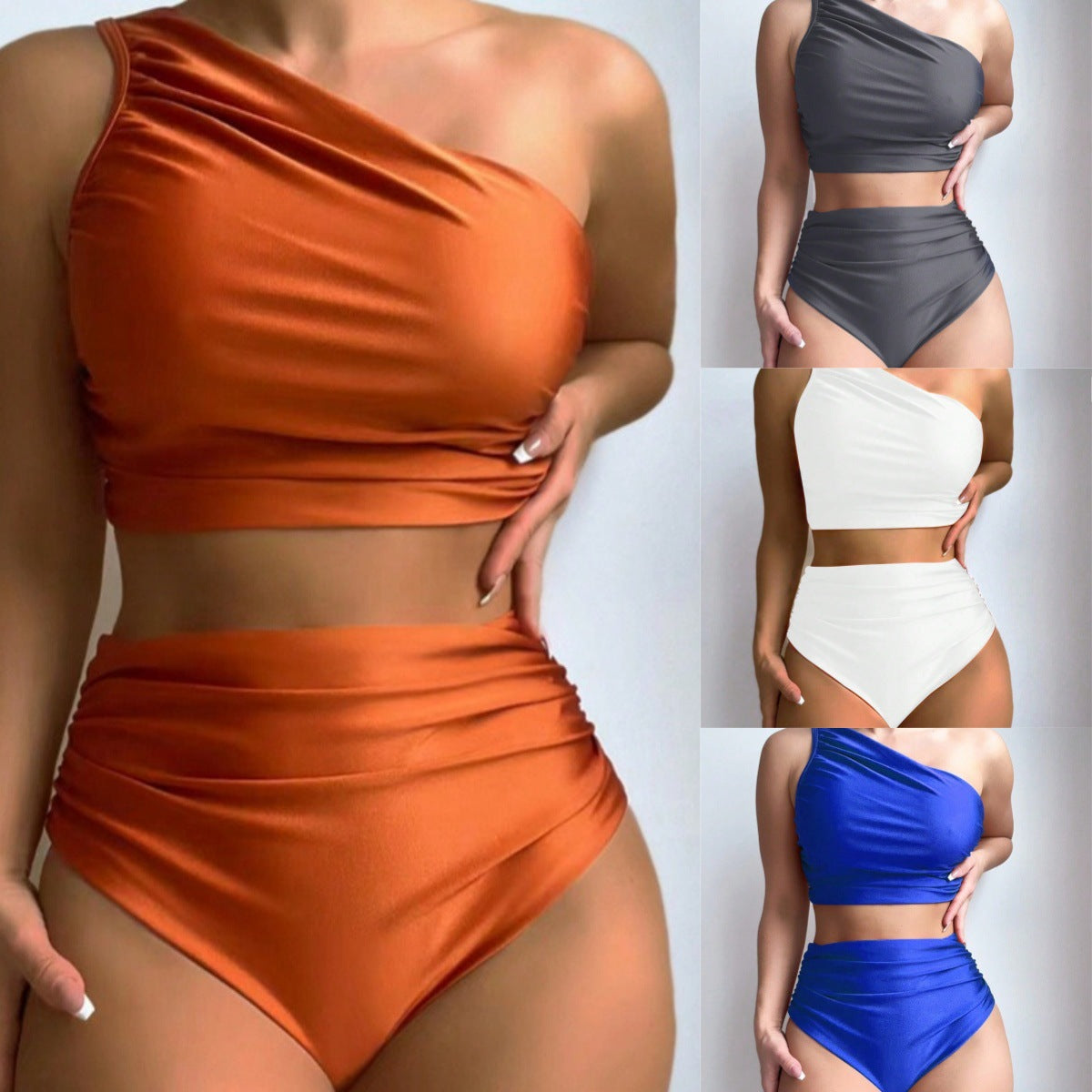 Damen High-Waist Bikini-Set mit asymmetrischem Oberteil WW