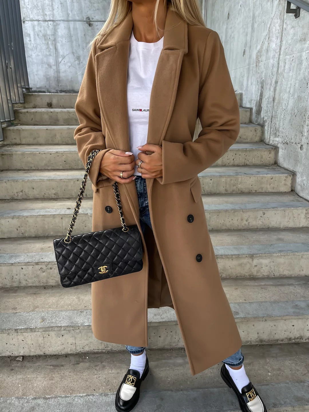 WW | Wool Coat Tailored Fit Beltline Buttons Full Length