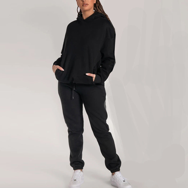 Damen Lässiger Hoodie-Trainingsanzug mit praktischen Taschen und elastischem Bund WW