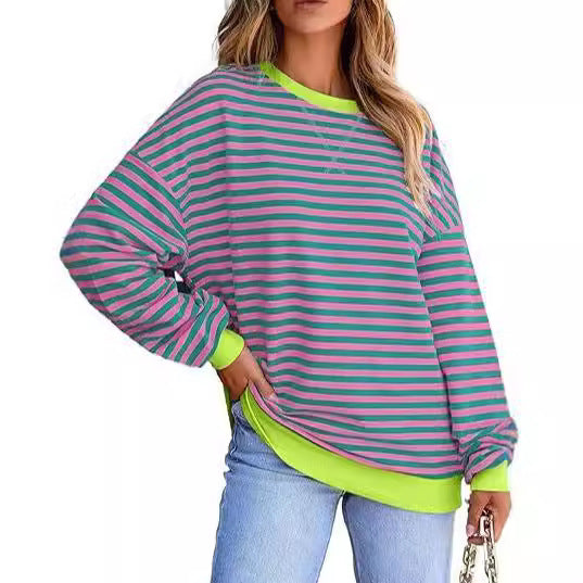 Damen lässiger Sweater mit breiten Streifen WW