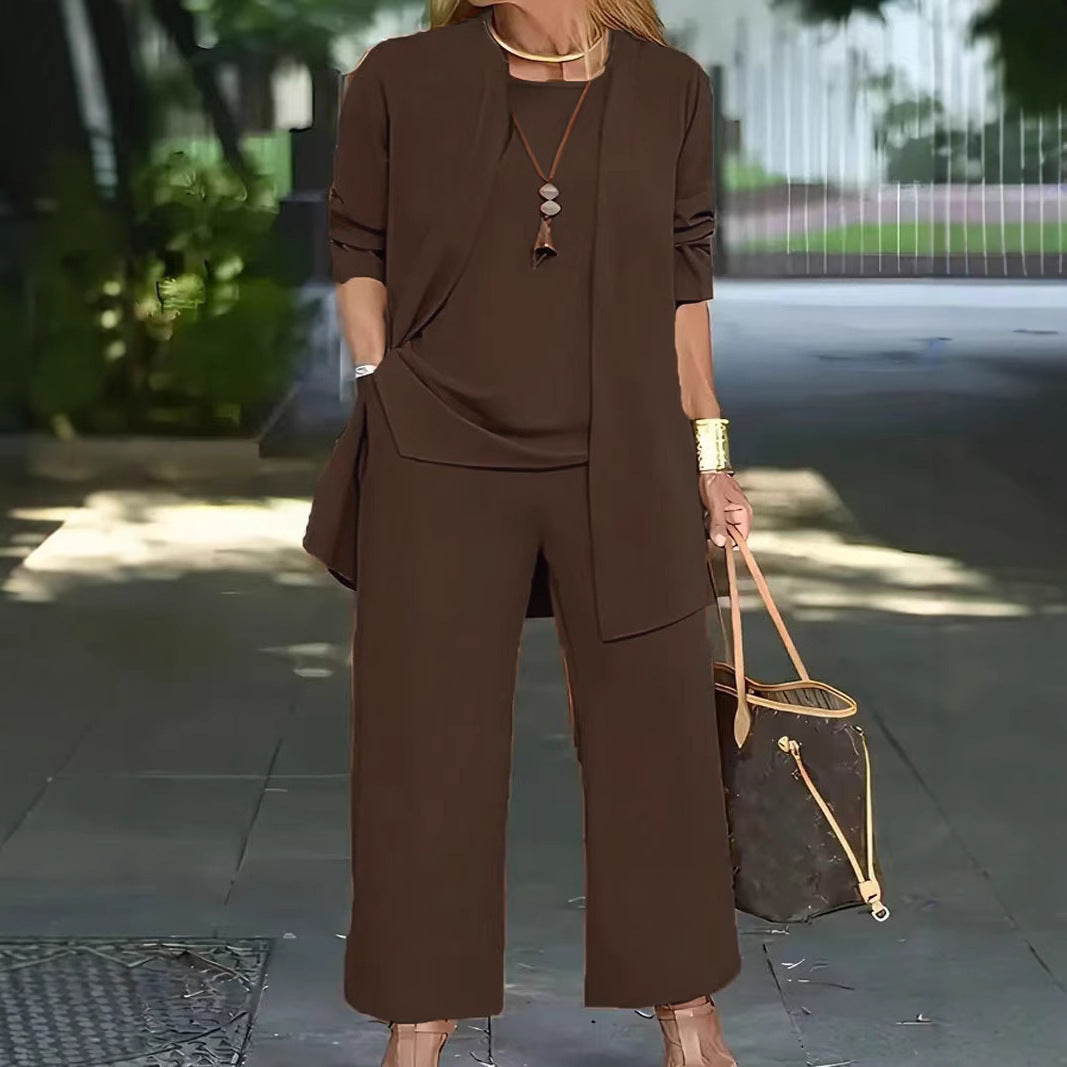 WW | Langarm-Cardigan-Weste Drei-Teile-Set