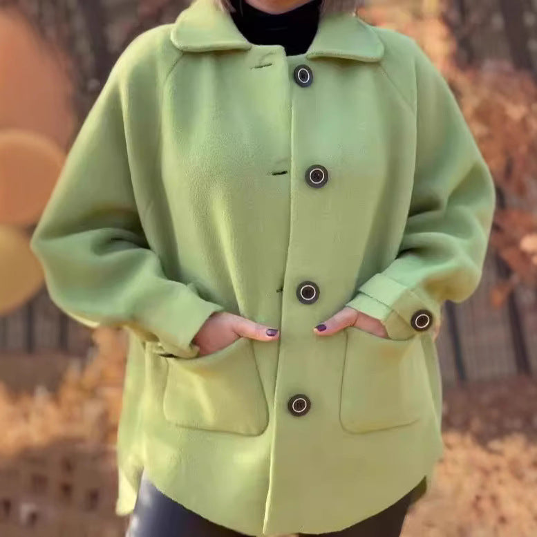Women's soft wool jacket with shoulder yoke and button details WW
