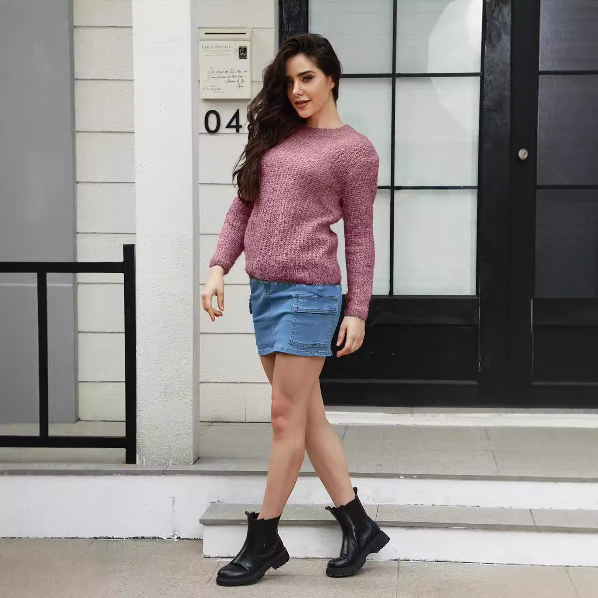Women's Cuddly Knitted Sweater with High Elasticity and Modern Design WW