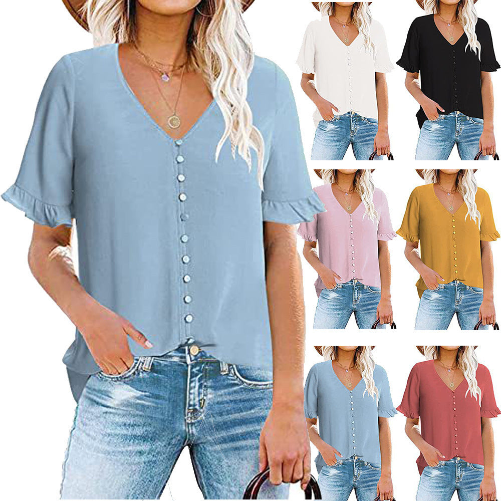 Ladies' Blouse with Ruffle Details and Button Placket WW