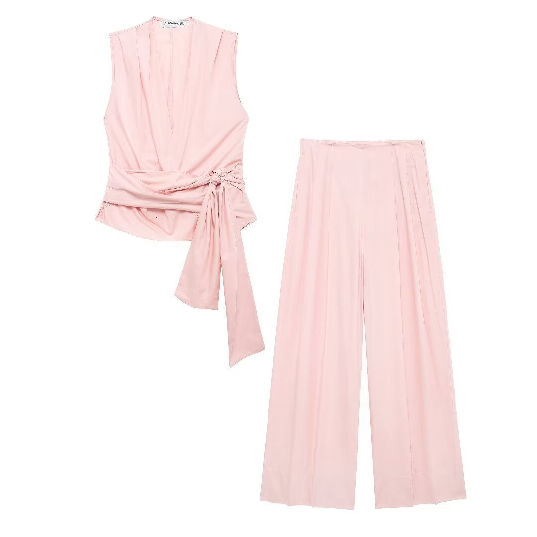 WWMODE | Cardigan mit Schleifen-Dekoration Weste lange Hose Anzug