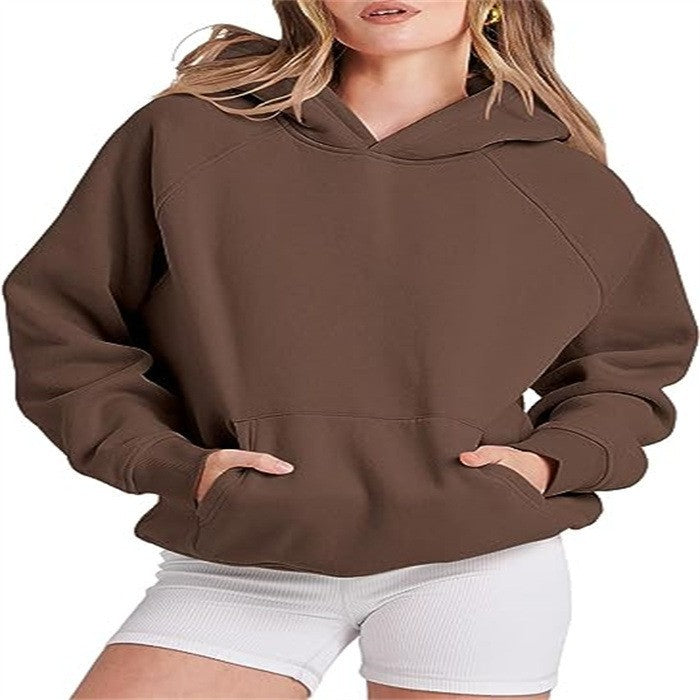 Damen lässiger Kapuzenpullover mit hohem Kragen und praktischen Taschen WW