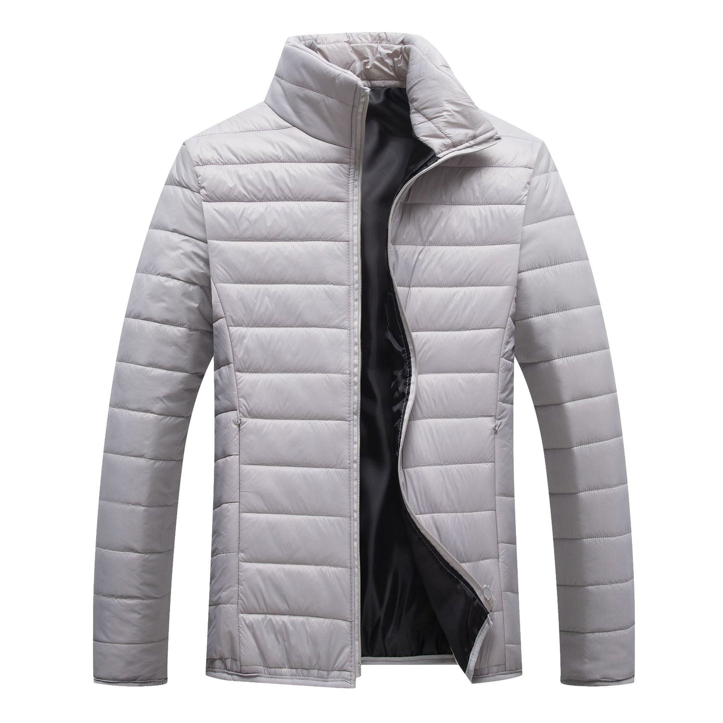 WW | Herren Winter Steppjacke mit vorderem Reißverschluss und Stehkragen