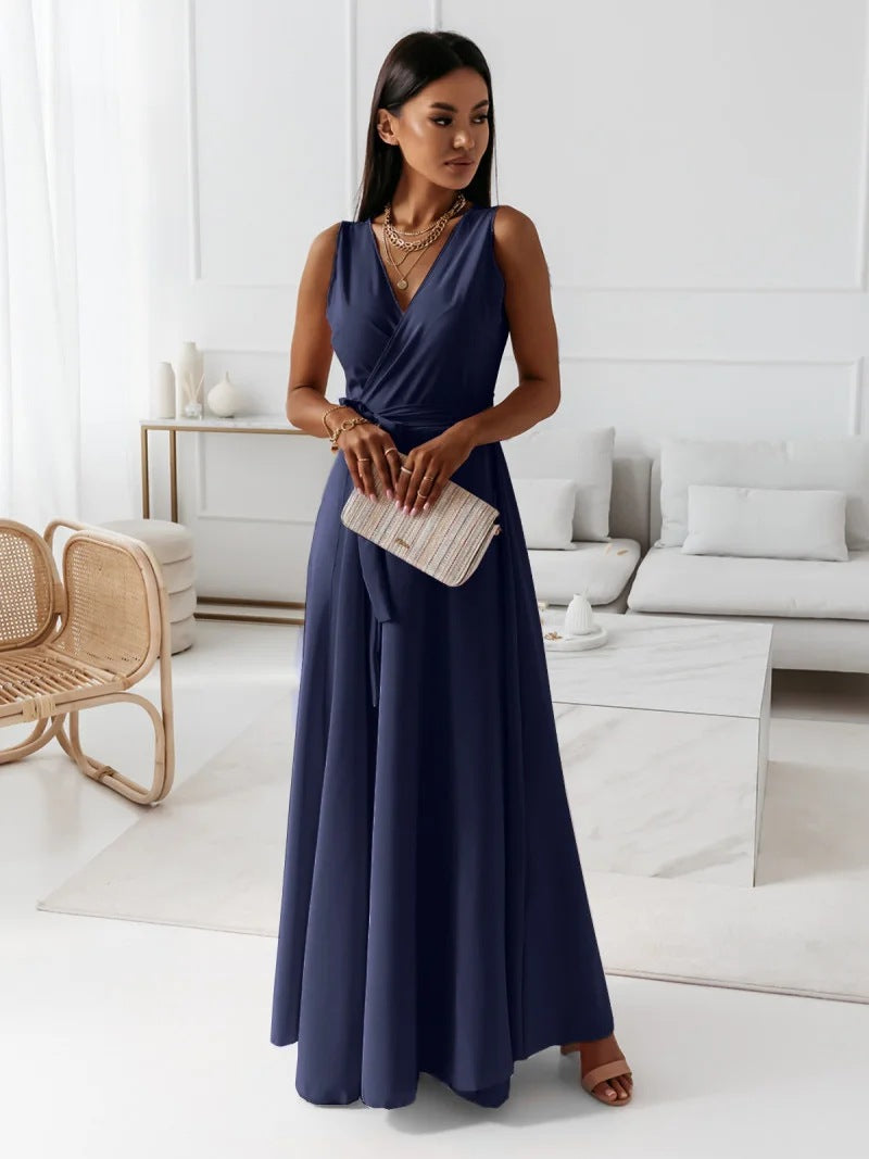 WW | Damen Einfarbig V-ausschnitt Langes Kleid