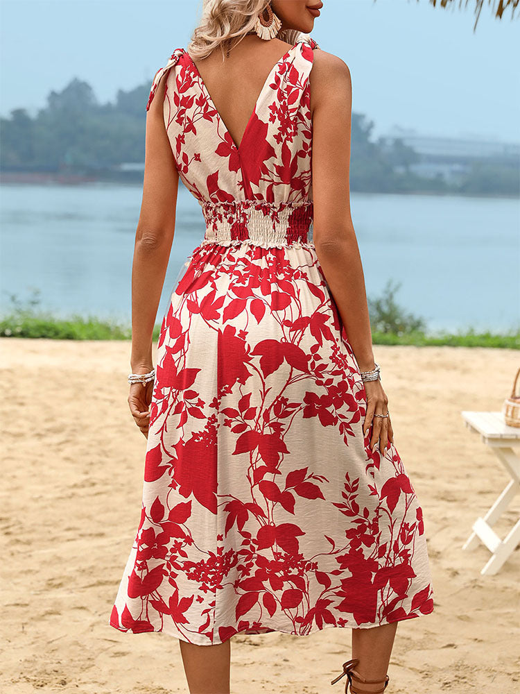 Damen Midikleid mit floralem Design und elastischem Taillenzug WW