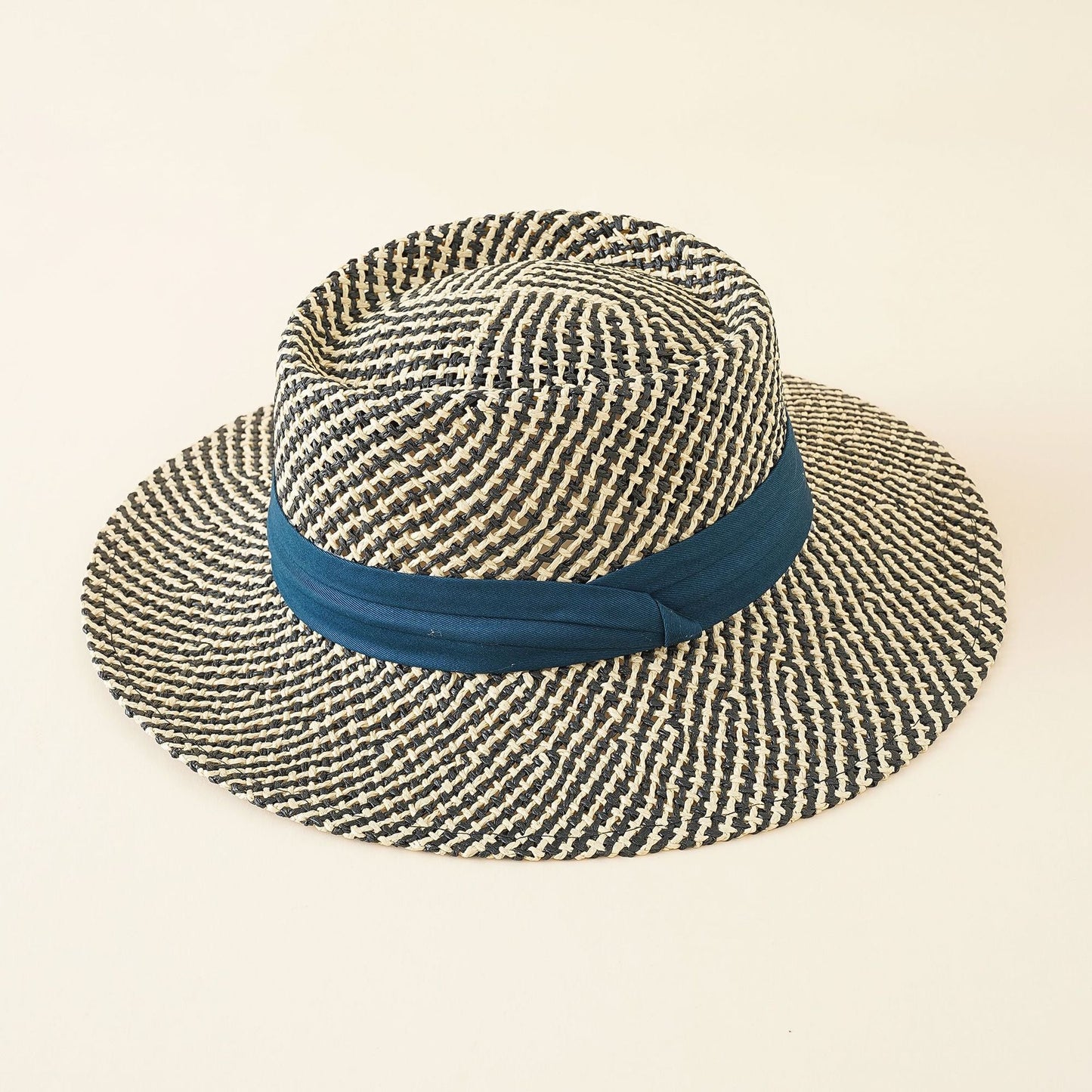 Damen Strohhut mit breiter Krempe und elegantem Kontrastband WW