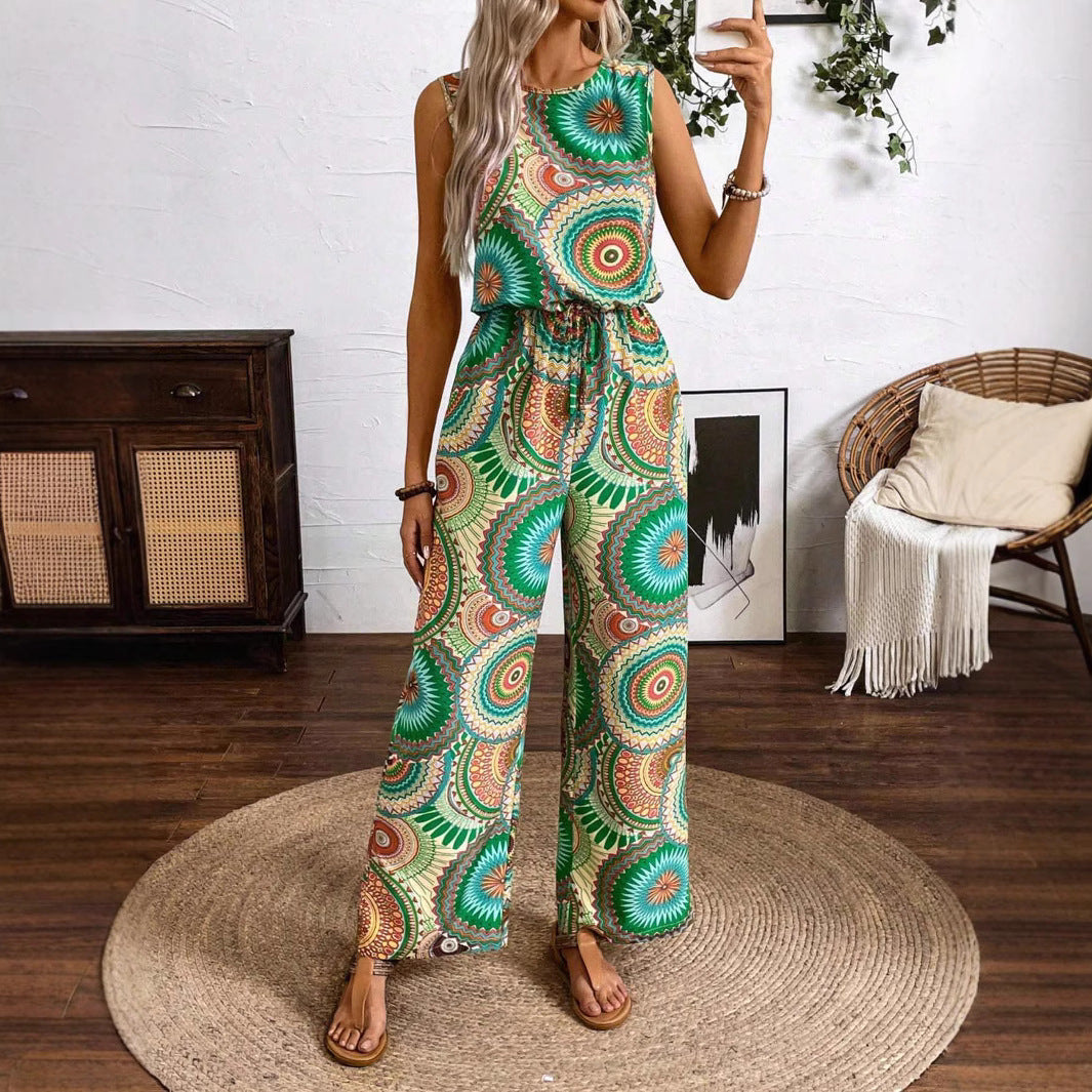 Damen kombiniertes Set mit weitem Bein und dekorativem Muster WW
