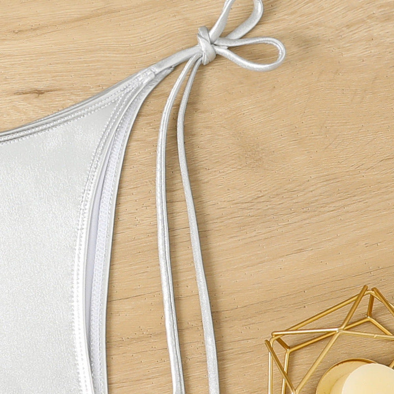 Women's triangle bikini with sparkling metallic finish and adjustable ties WW