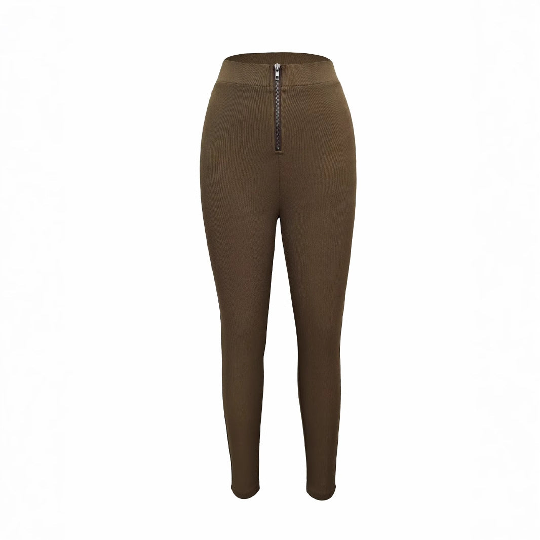 WW | High-Waist Leggings mit strukturiertem Design und dekorativem Reißverschluss