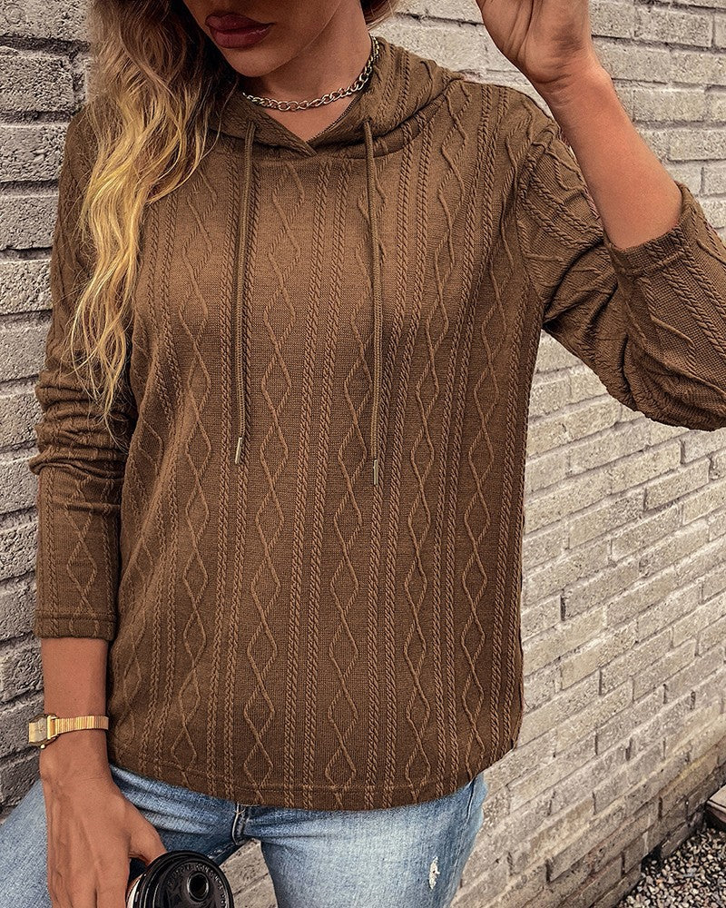 WW Schnürung langärmliger Jacquard Kapuzenpullover