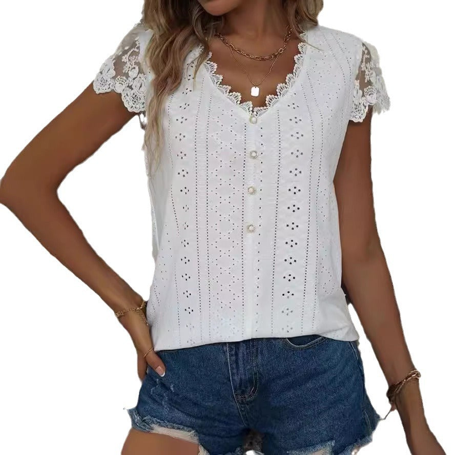 Women's blouse with romantic ruffles and unique broderie anglaise WW