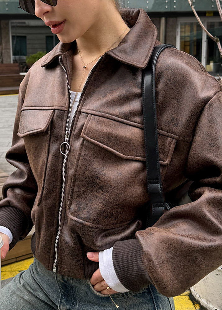 WW | Distressed Fauxleder Zip-Jacke
