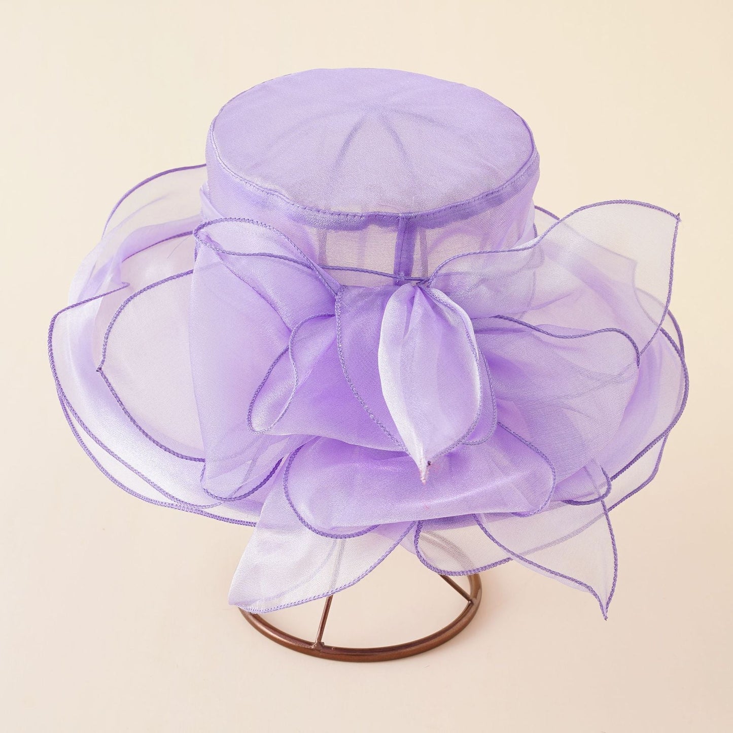 Damen Eleganter Tüllhut mit großem gefaltetem Blumenmotiv WW
