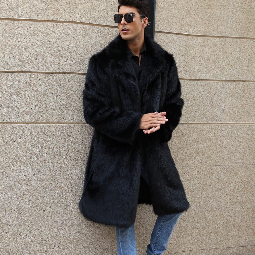 Herren Luxus Kunstfellmantel mit breitem Kragen WW